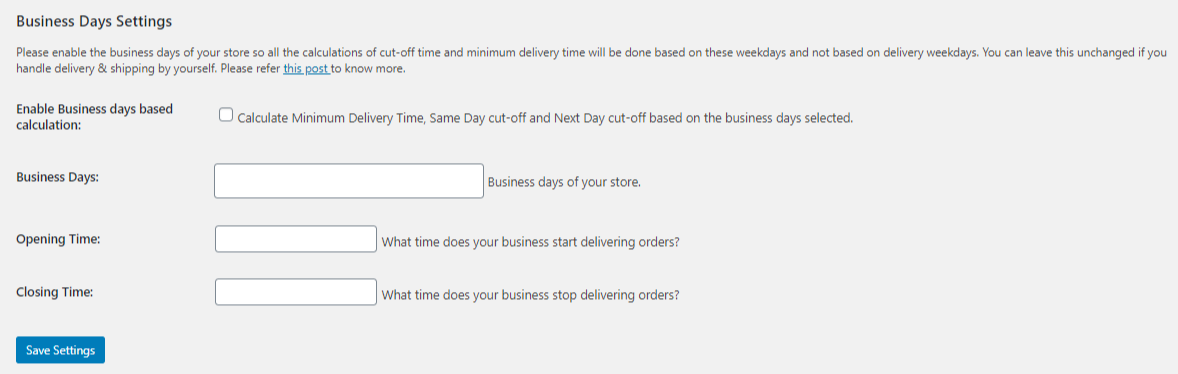 Business days with Same day delivery - Tyche Softwares Documentation