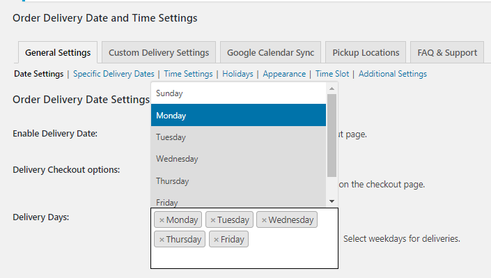 Delivery on Weekdays - Tyche Softwares Documentation