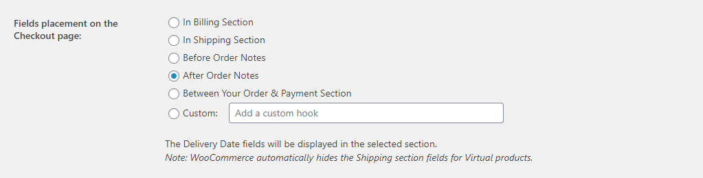 Set Delivery Date & Time fields placement - After Order Notes Admin Setting