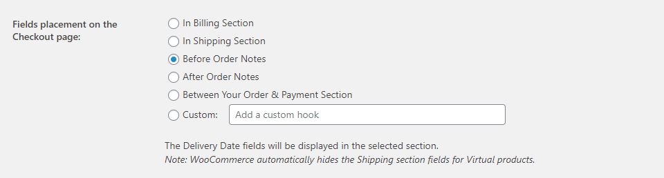 Set Delivery Date & Time fields placement - Before Order Notes Admin Setting