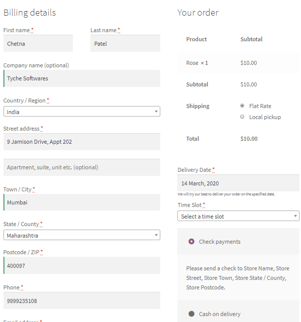 Set Delivery Date & Time fields placement - Between Your Order & Payment Section