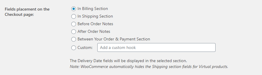 Set Delivery Date & Time fields placement - Billing Section Admin Setting