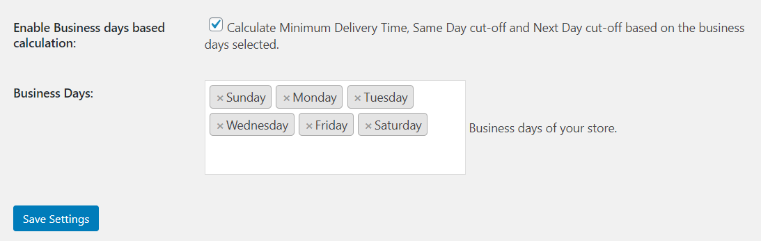 Business days with Next day delivery - Tyche Softwares Documentation