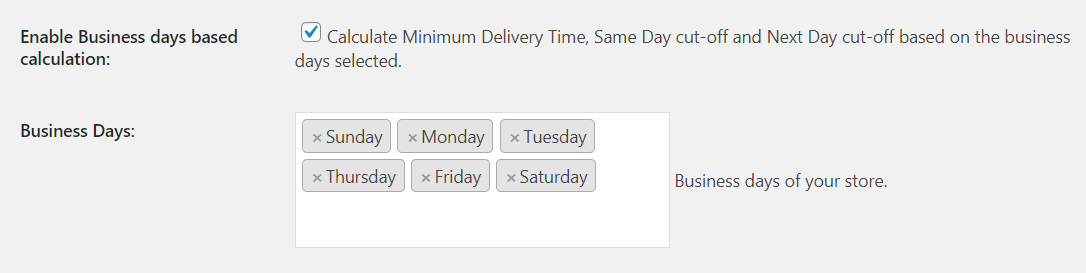 Business days with Minimum Delivery Time (in hours) - Tyche Softwares Documentation