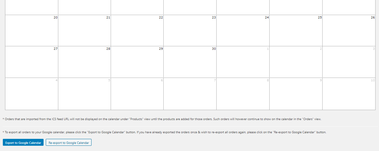 Show "Export to Google Calendar" button on Delivery Calendar page