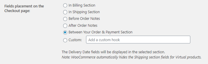 Set Delivery Date & Time fields placement - Between Your Order & Payment Section
