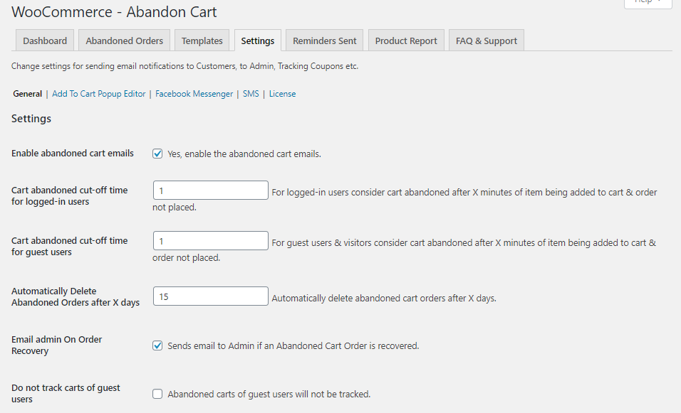 General Settings With Abandoned Cart Pro for WooCommerce - Tyche Softwares Documentation
