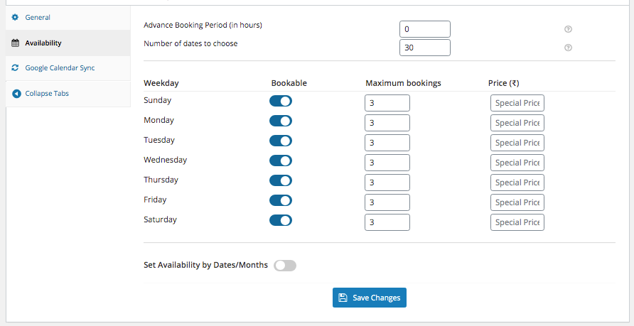 Booking Setting