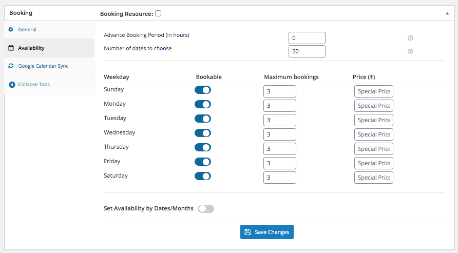 Booking Setting