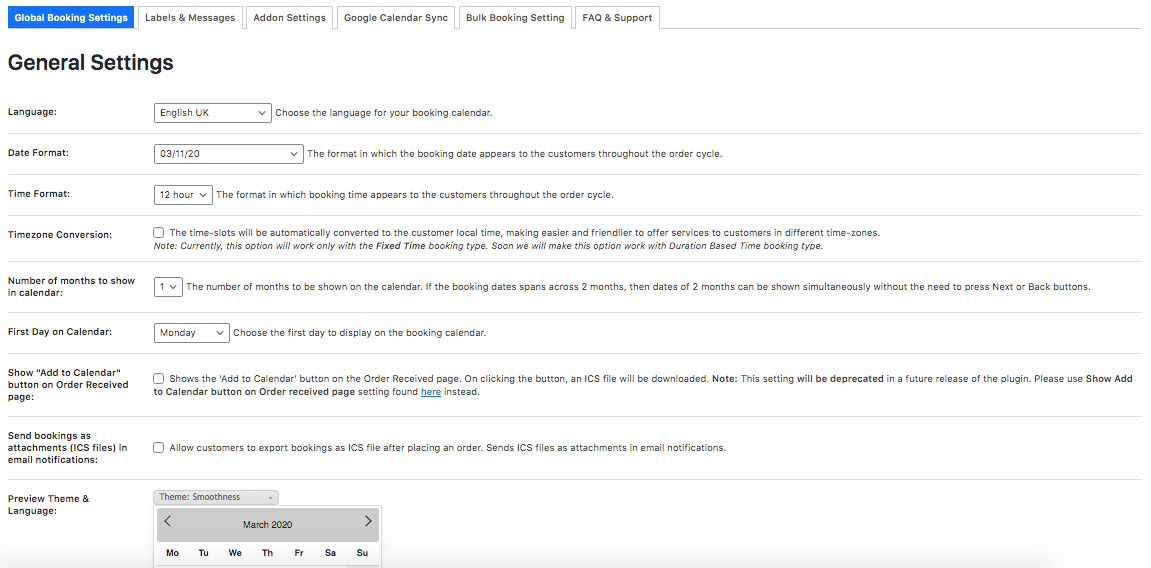 Global Booking Settings