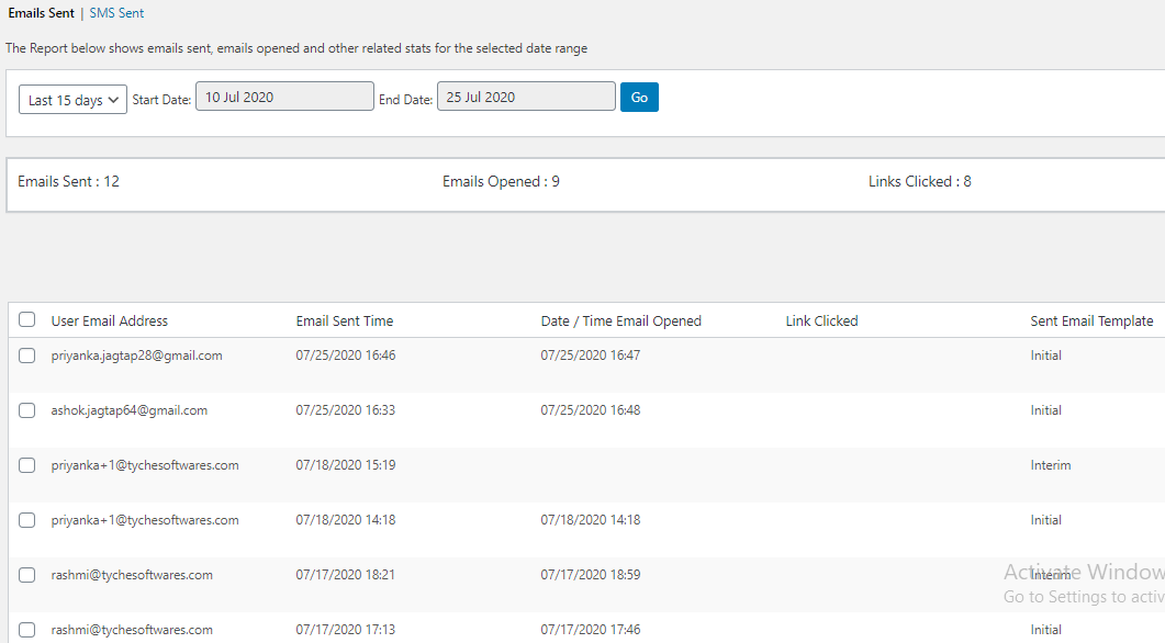 View Log of Email Reminders Sent - Tyche Softwares Documentation