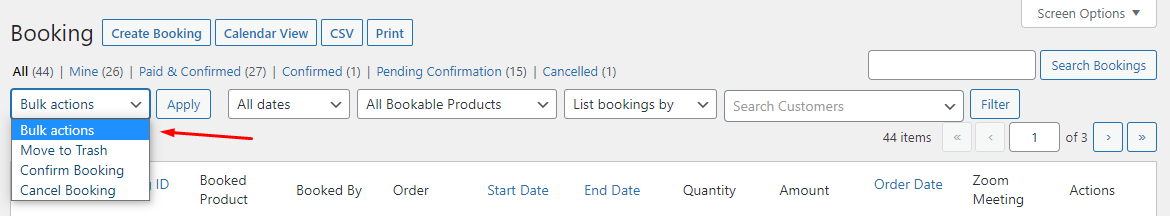 View Bookings in Admin - Tyche Softwares Documentation