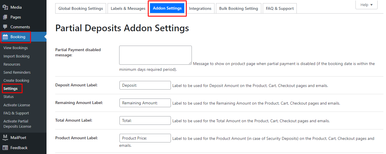 Partial Deposits Addon - Tyche Softwares Documentation