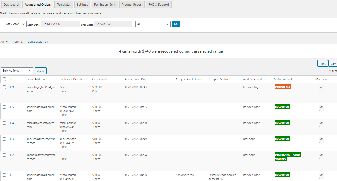 View Log of Recovered Orders - Tyche Softwares Documentation