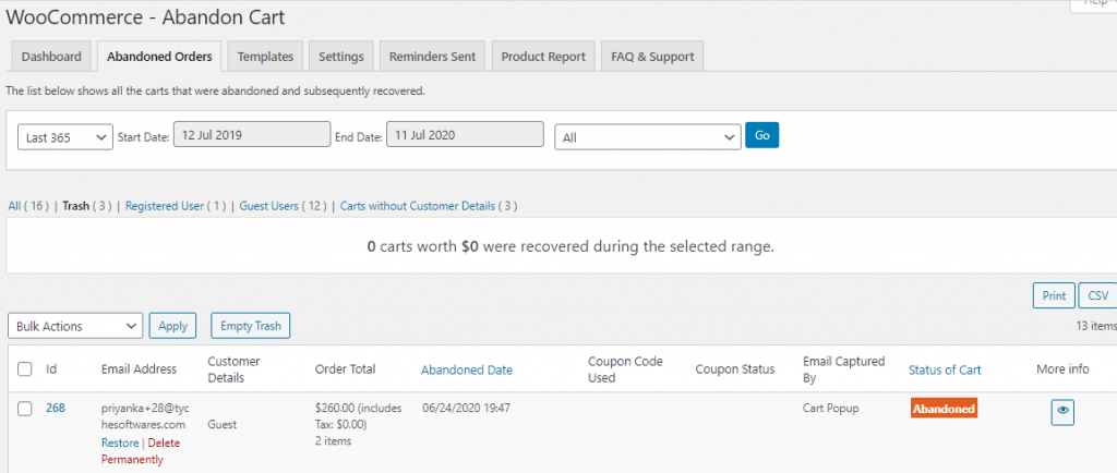 Trash, Restore & Delete Permanently functions - Tyche Softwares Documentation