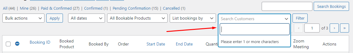 View Bookings in Admin - Tyche Softwares Documentation