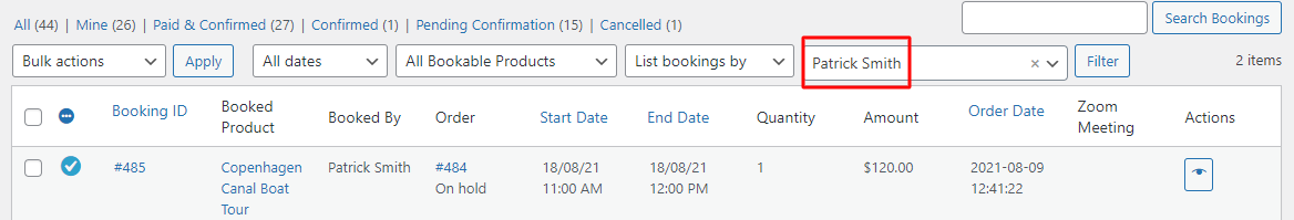 View Bookings in Admin - Tyche Softwares Documentation