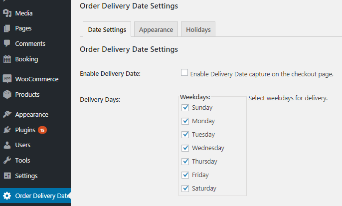 Delivery Weekdays - Tyche Softwares Documentation