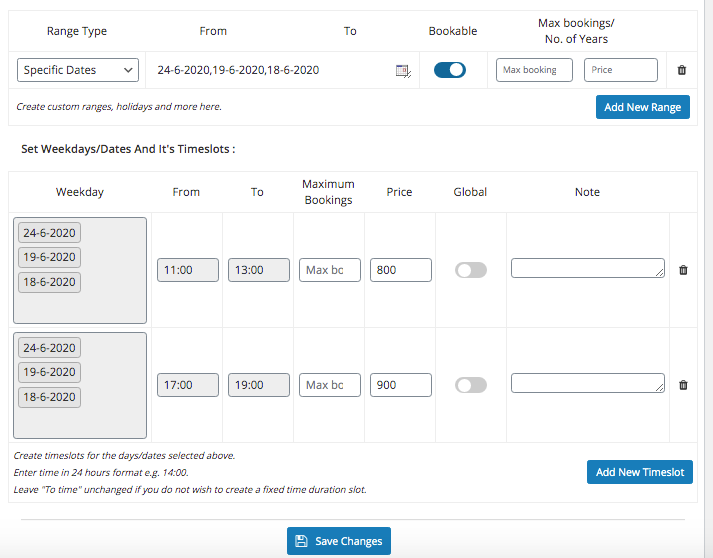 Specific Dates with Timeslot - Tyche Softwares Documentation