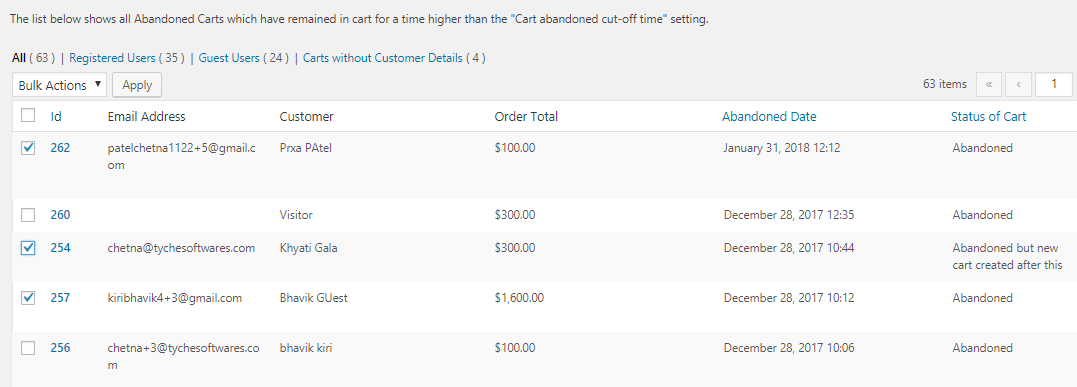 Abandoned Orders Listing - Tyche Softwares Documentation