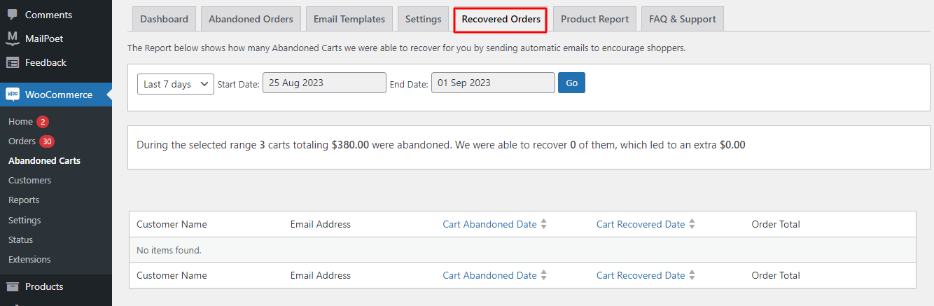 Recovered Orders - Tyche Softwares Documentation