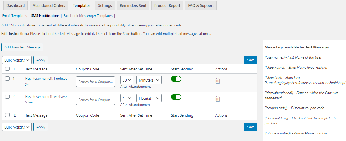 Send SMS reminders - Tyche Softwares Documentation