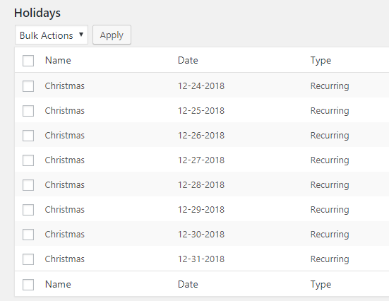 Setting up Recurring Holidays - Tyche Softwares Documentation
