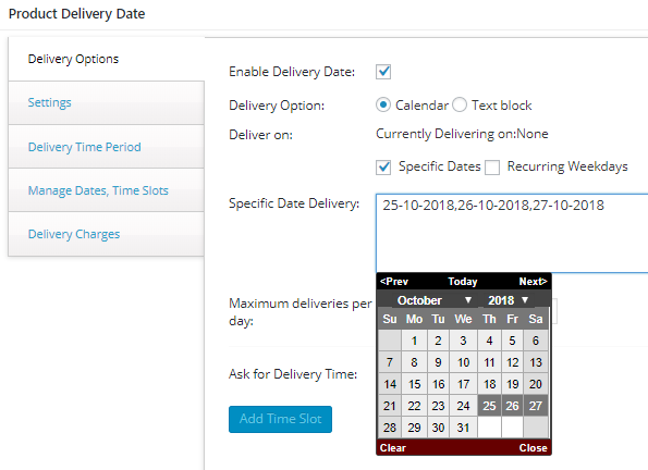 Specific Dates Deliveries - Tyche Softwares Documentation