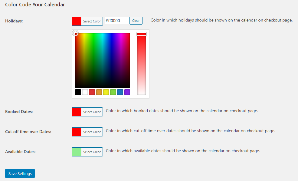 Color Code Your Checkout Delivery Date Calendar - Tyche Softwares Documentation