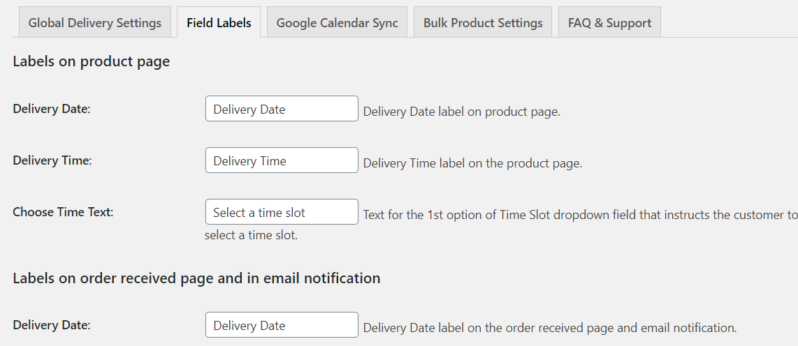 Modify delivery field labels on Product page as per your business requirements - Tyche Softwares Documentation