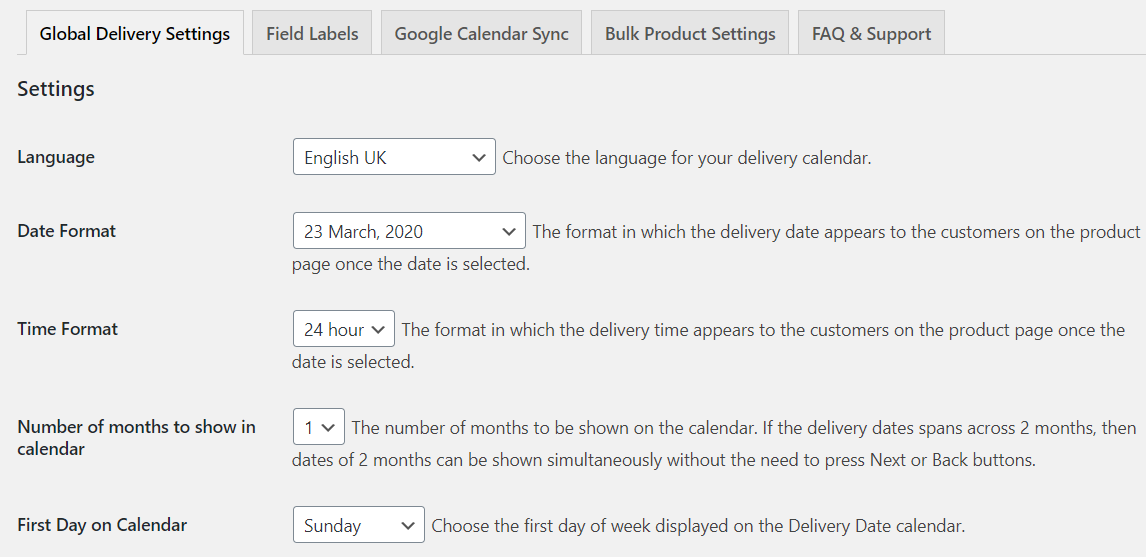 Global settings - Calendar theme, Date & Time Formats - Tyche Softwares Documentation