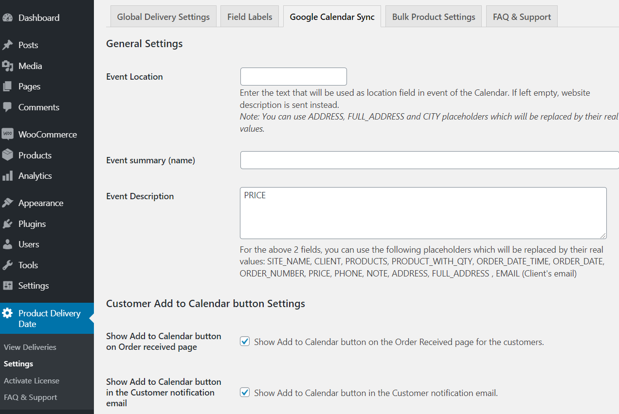 Export Deliveries To Google Calendar - Tyche Softwares Documentation