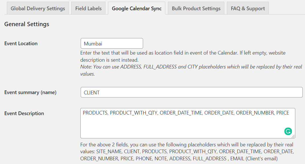 Export Deliveries To Google Calendar - Tyche Softwares Documentation