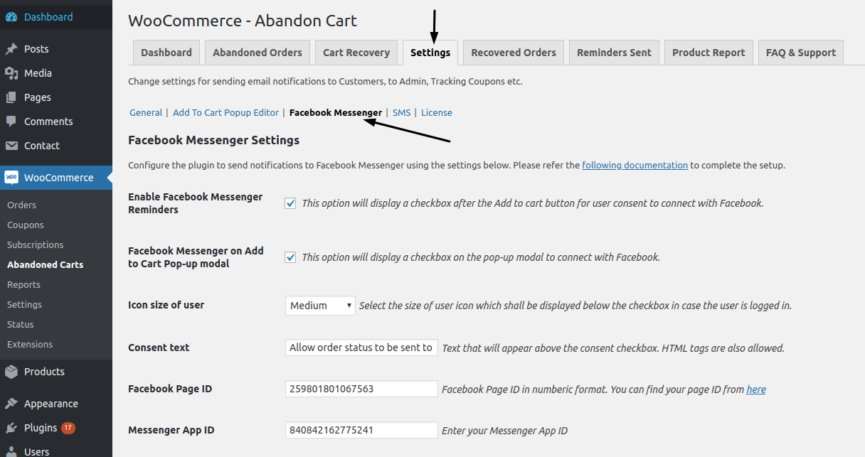 Messenger Integration Settings