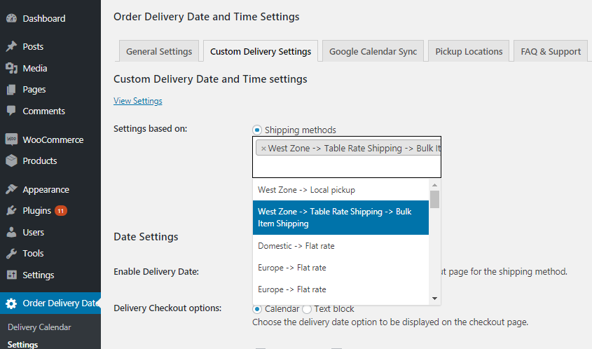 Custom Delivery Settings with Table Rate Shipping for WooCommerce plugin by Bolder Elements - Tyche Softwares Documentation