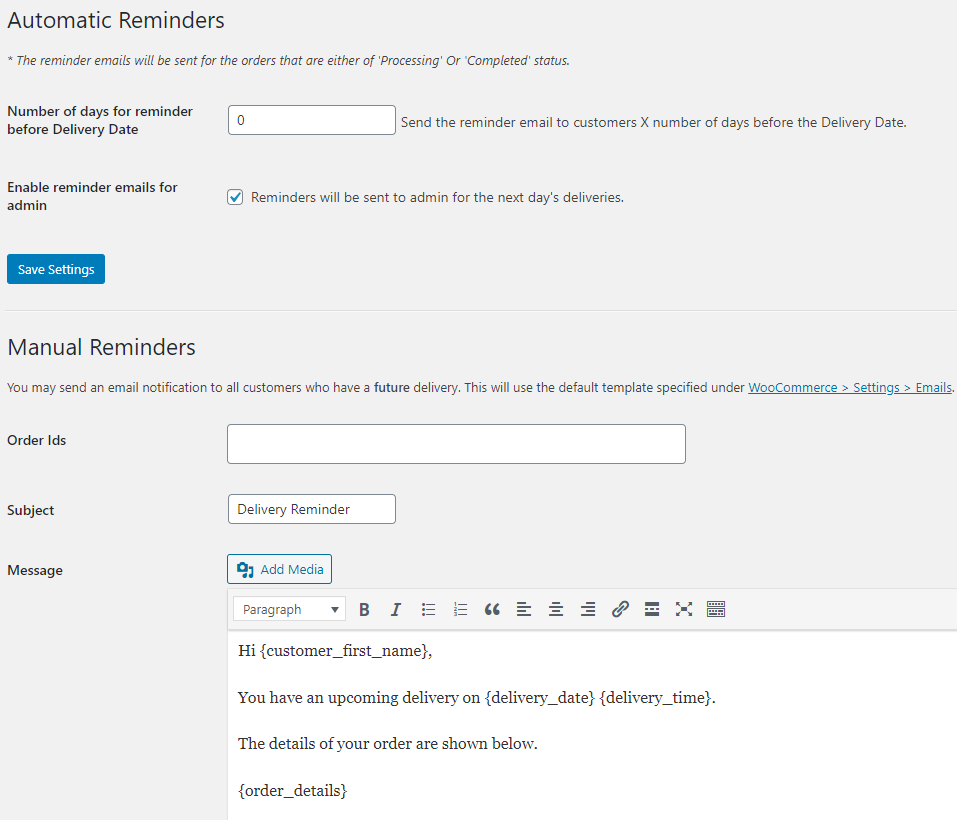 Send Delivery Reminders - Tyche Softwares Documentation
