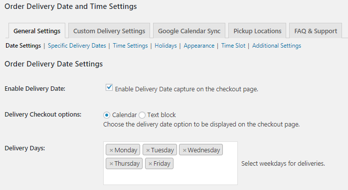 Displaying Delivery Date Availability Calendar Widget Using General Settings - Tyche Softwares Documentation