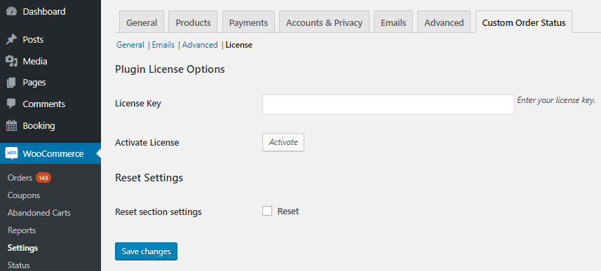 Activating The License Key Of Custom Order Status for WooCommerce - Tyche Softwares Documentation