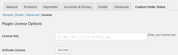 Activating The License Key Of Custom Order Status for WooCommerce - Tyche Softwares Documentation