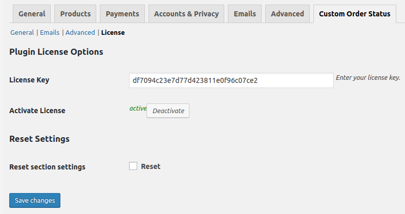 Activating The License Key Of Custom Order Status for WooCommerce - Tyche Softwares Documentation