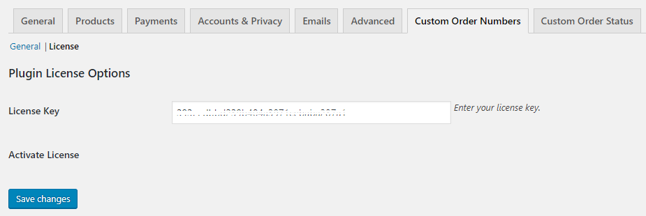 Activating The License Key Of Custom Order Numbers for WooCommerce - Tyche Softwares Documentation