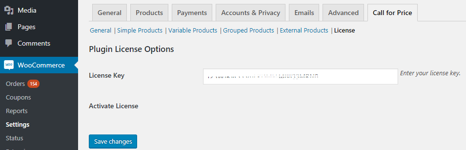 Activating The License Key Of Call For Price For Woocommerce - Tyche Softwares Documentation