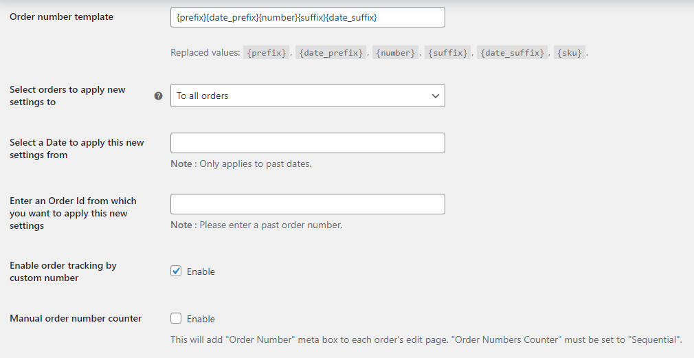 Custom Order Numbers Options - Tyche Softwares Documentation