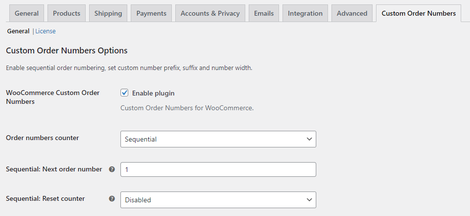 Custom Order Numbers Options 1 Custom Order Numbers Options - Tyche Softwares Documentation