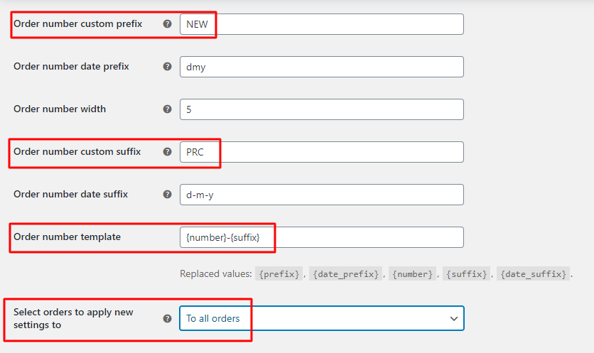 Custom Order Numbers Options 56 Custom Order Numbers Options - Tyche Softwares Documentation