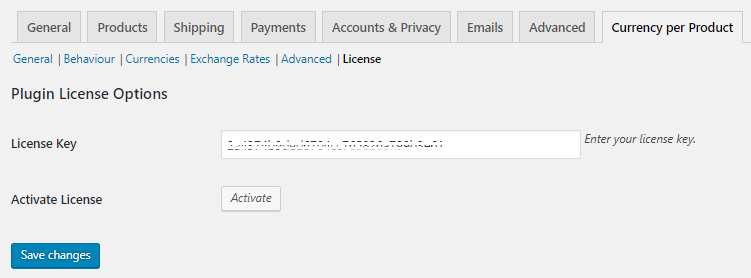 Activating The License Key Of Currency per Product for WooCommerce - Tyche Softwares Documentation