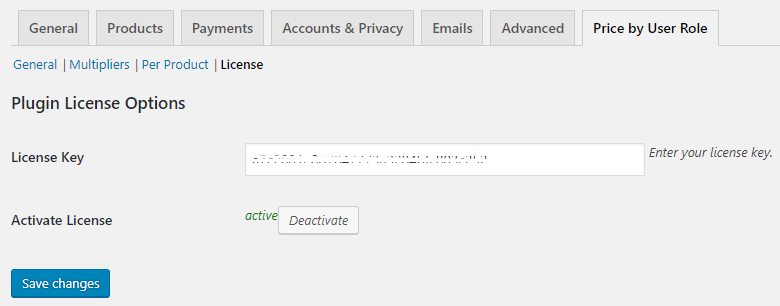 Activating The License Key Of Product Prices By User Roles for WooCommerce - Tyche Softwares Documentation