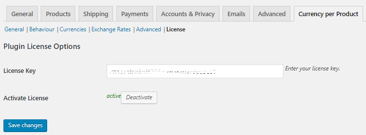 Activating The License Key Of Currency per Product for WooCommerce - Tyche Softwares Documentation