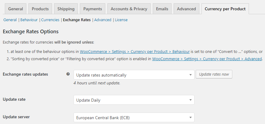 Exchange Rates Settings - Tyche Softwares Documentation