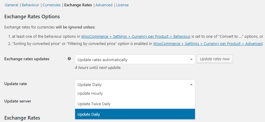 Exchange Rates Settings - Tyche Softwares Documentation